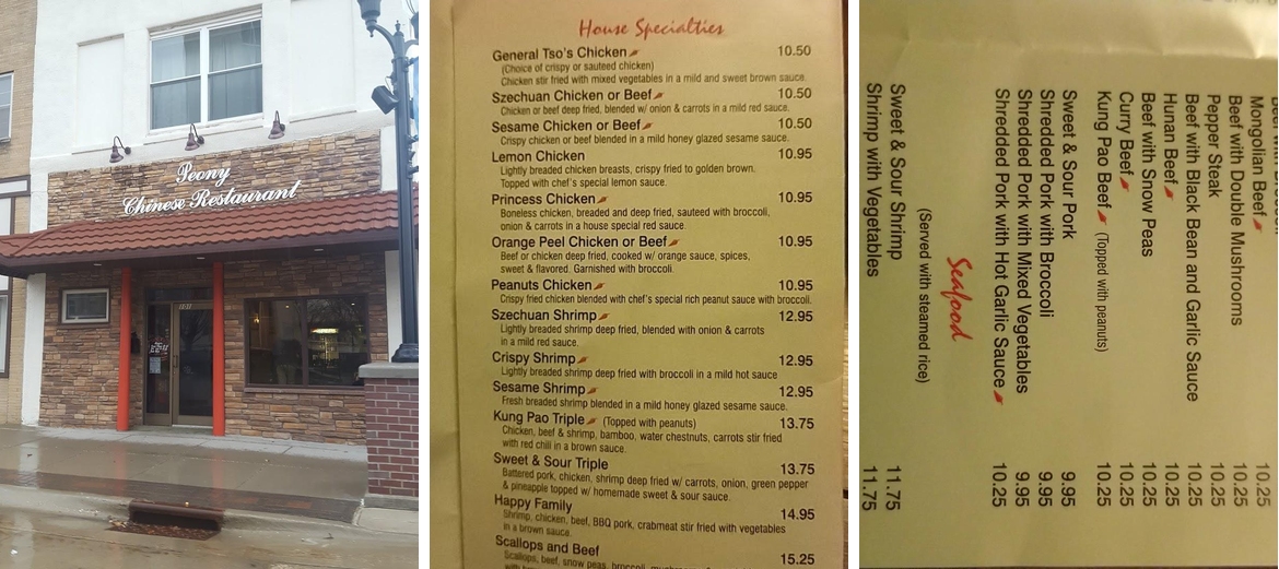 Peony Chinese Restaurant Menu